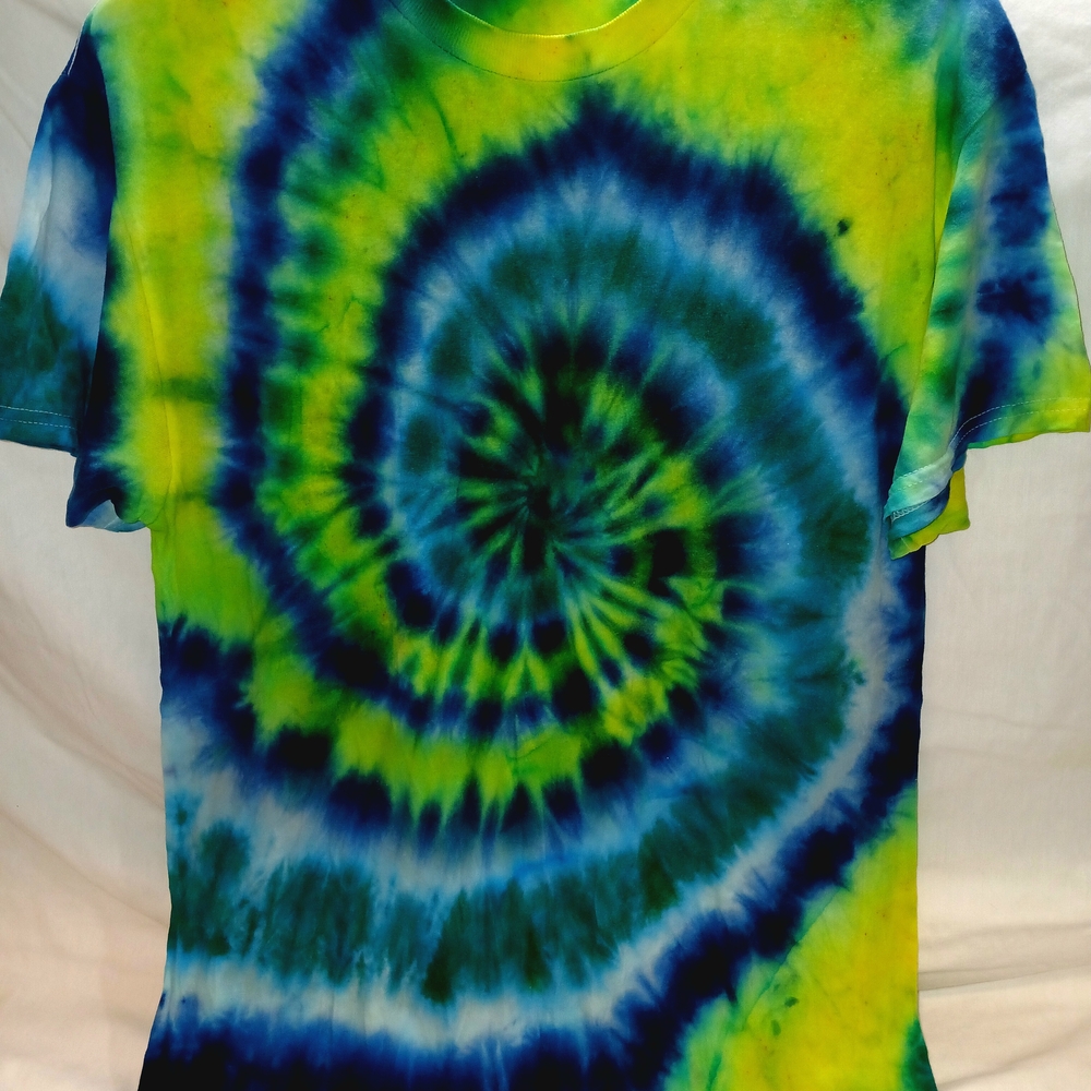 Tie-Dye Spiral Shirt - Blue, Green and Yellow One Of A Kind